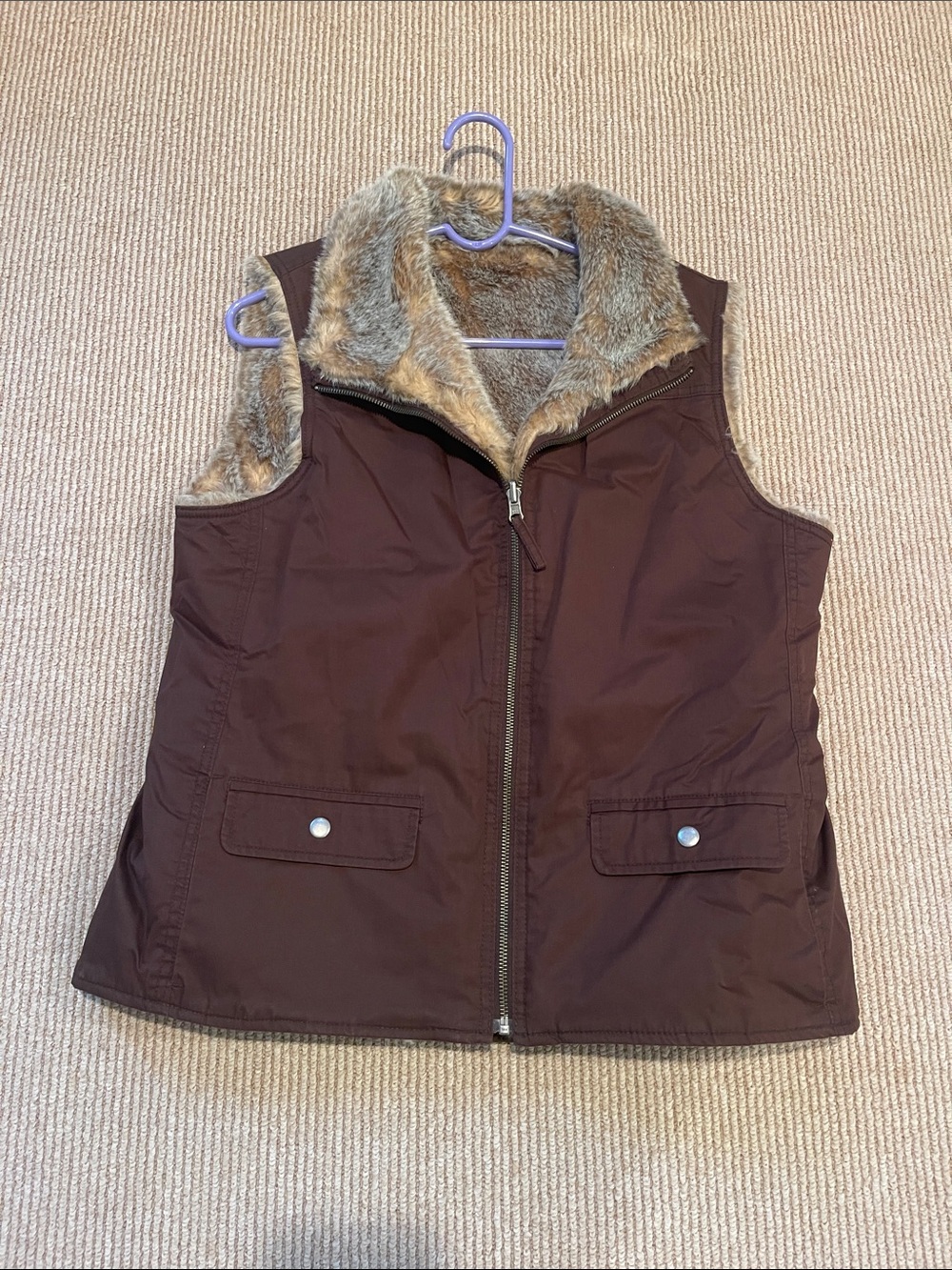Brown Reversible Faux-Fur Lined Women's Vest Jacket